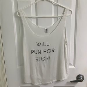 “Will run for sushi” tank top size medium
